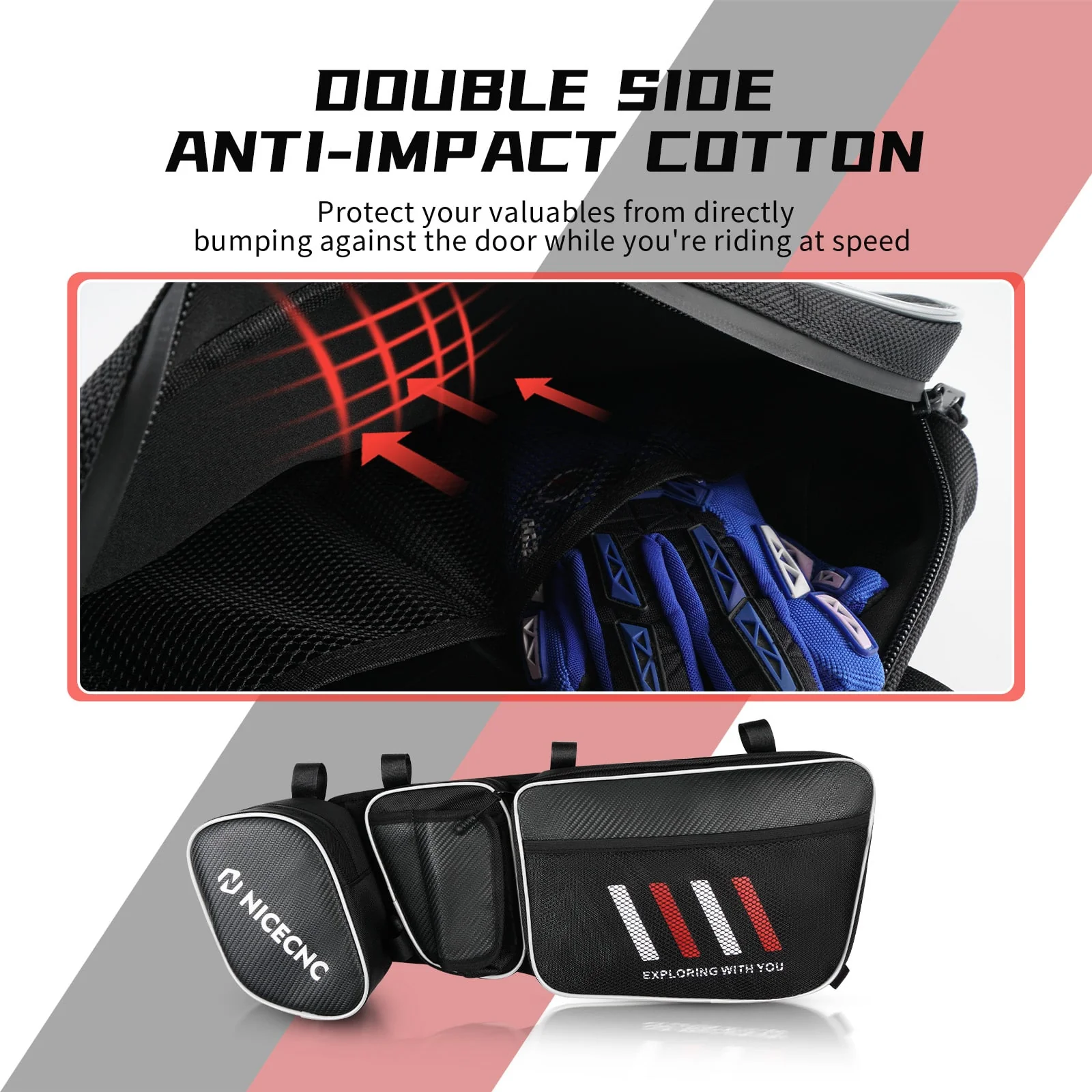 UTV Front Side Door Bags w/ Removable Knee Pad for Can Am Maverick X3 Turbo 2017-2023 - Image 16