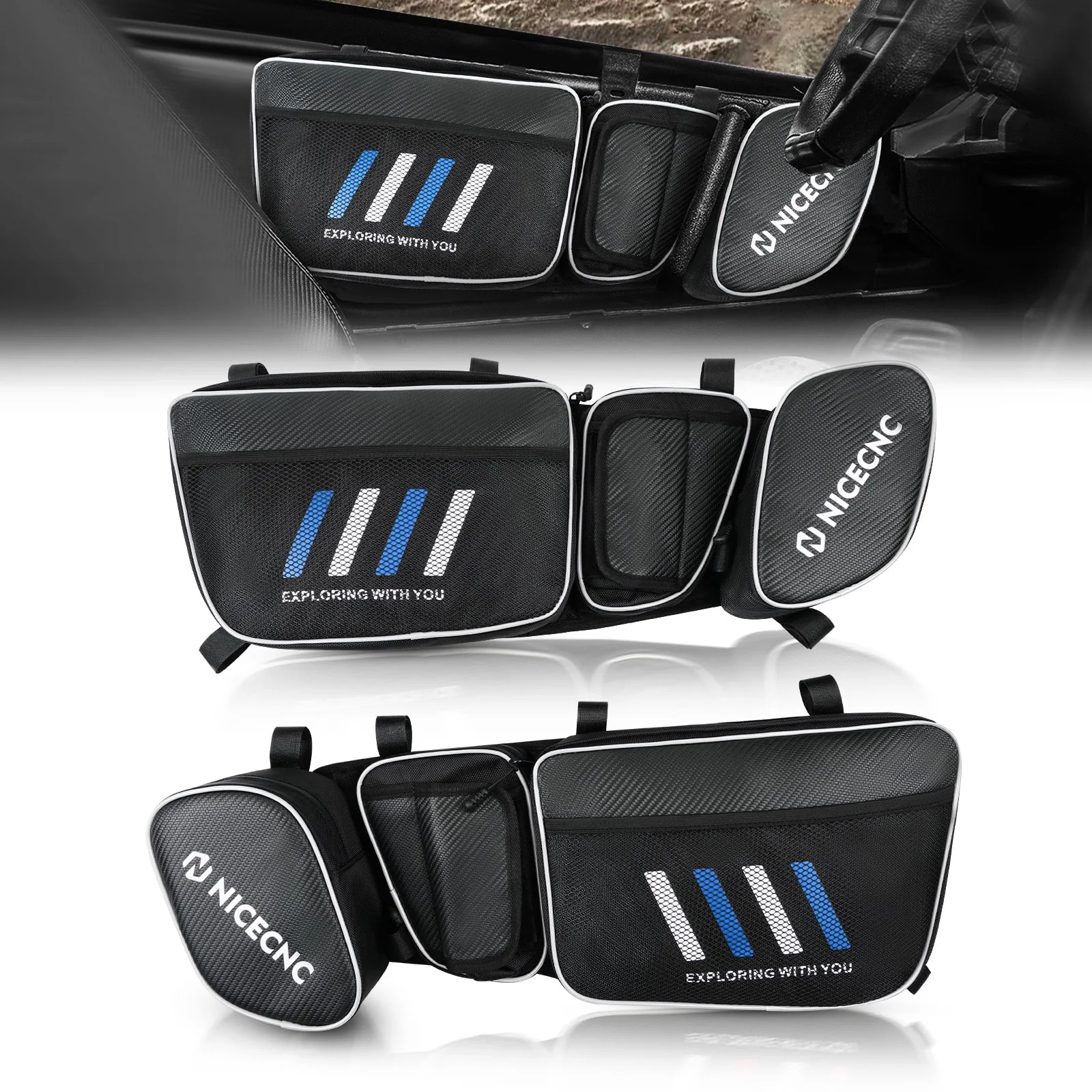 UTV Front Side Door Bags w/ Removable Knee Pad for Can Am Maverick X3 Turbo 2017-2023 - Image 4