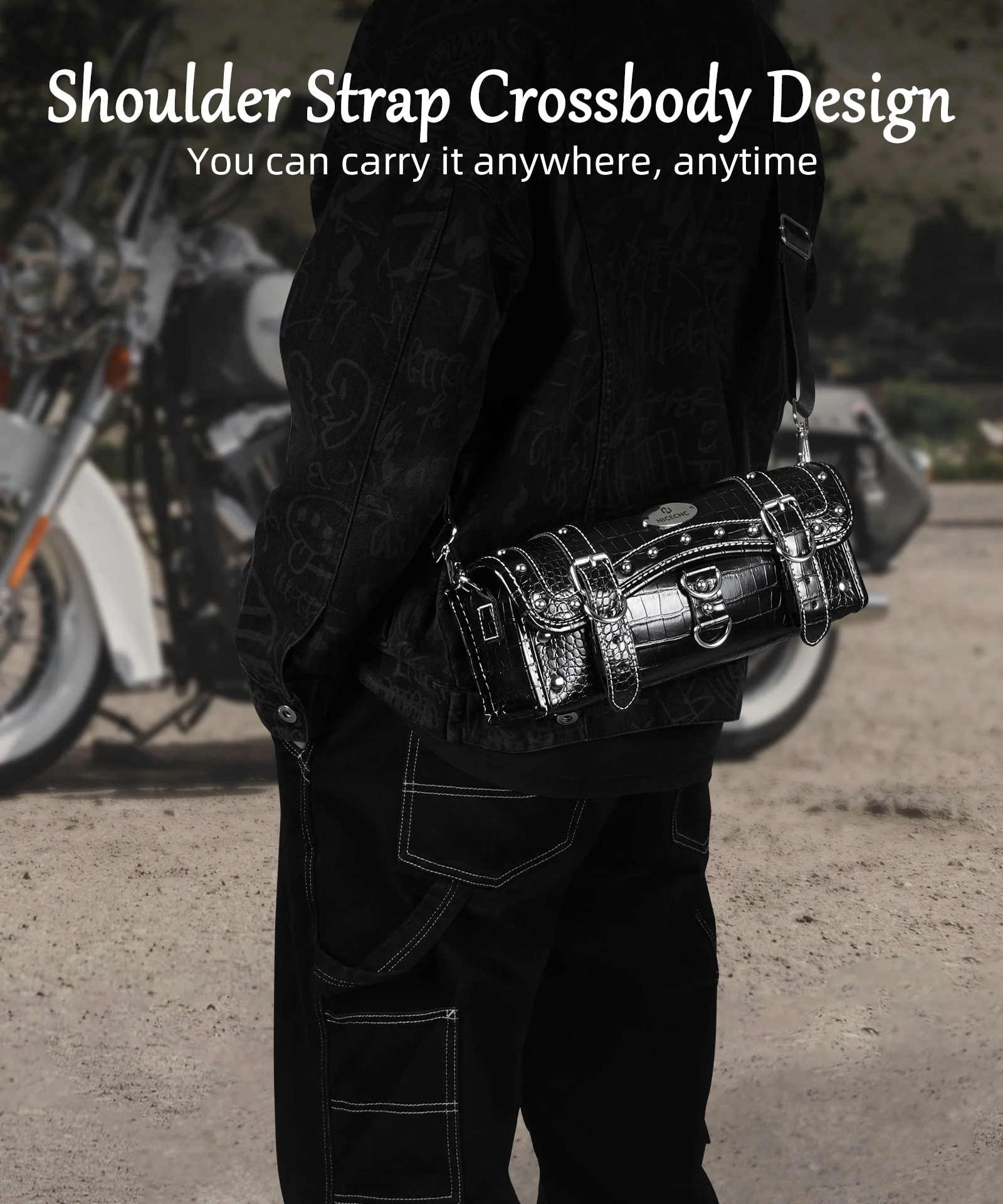 Vintage Motorcycle Handlebar Front Fork Bag Crocodile Texture PU Leather - Image 3