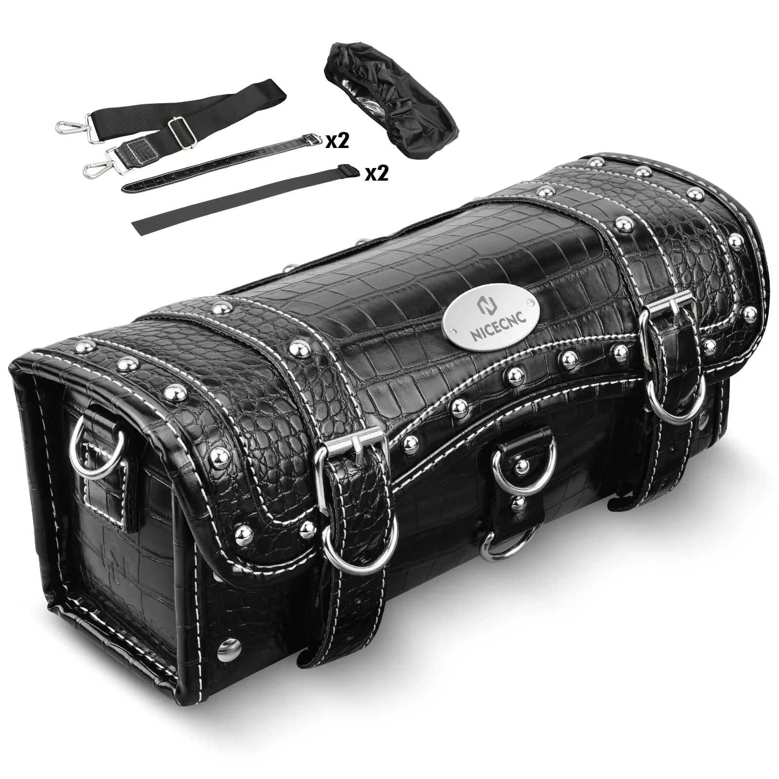Vintage Motorcycle Handlebar Front Fork Bag Crocodile Texture PU Leather - Image 4