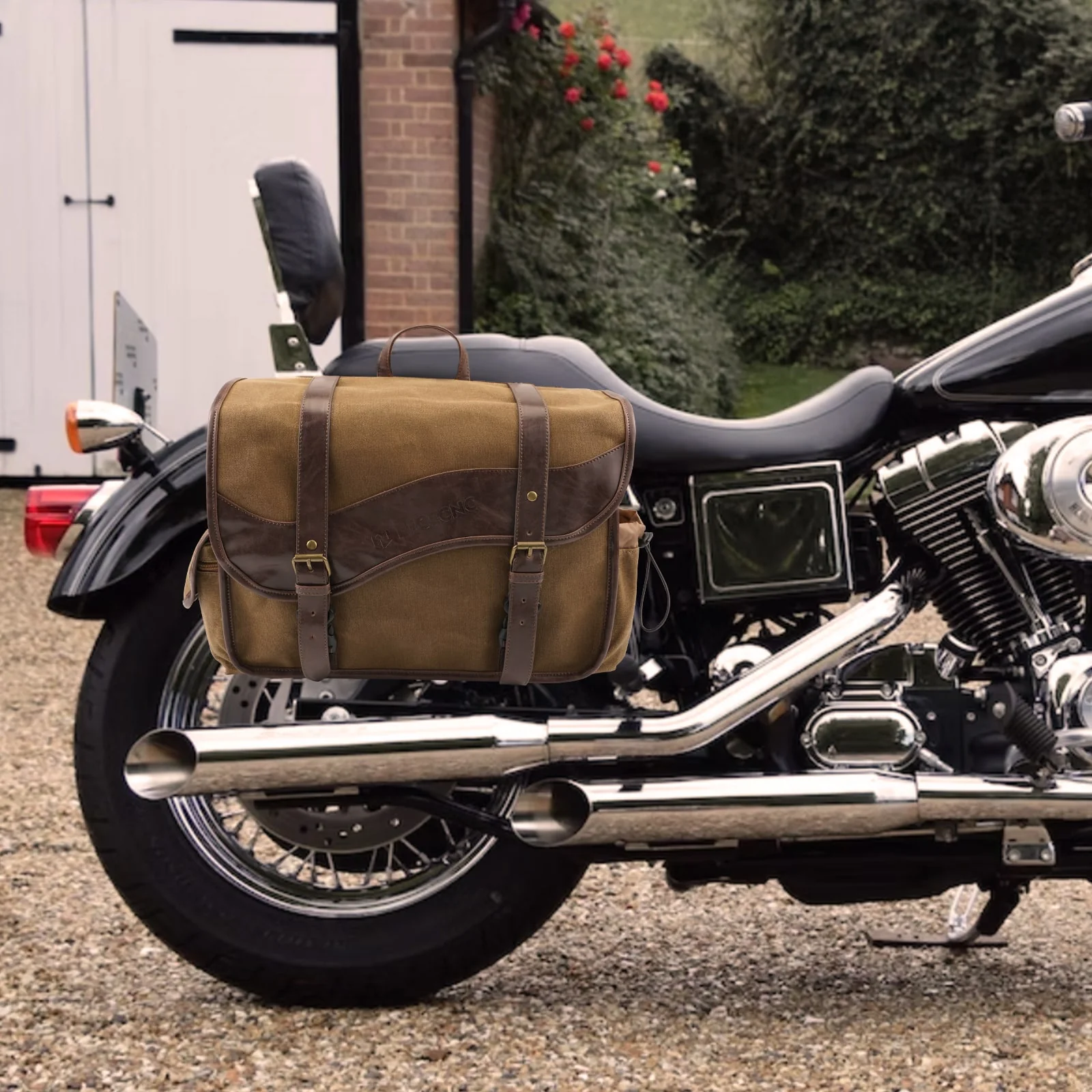 Waxed Canvas Motorcycle Saddle bags Panniers Side Throw Over Saddle Bags - Image 4