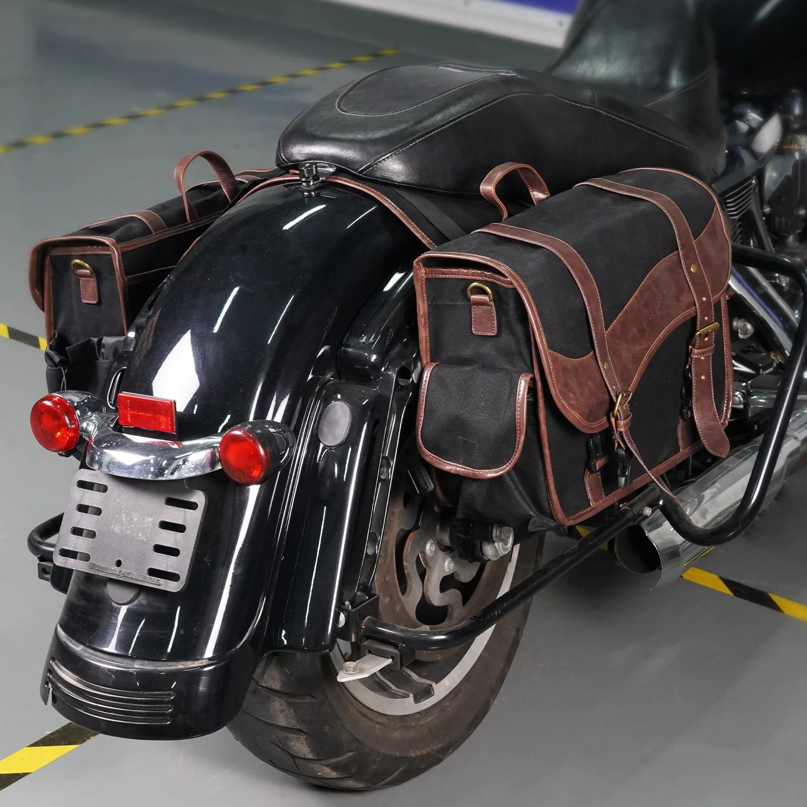 Waxed Canvas Motorcycle Saddle bags Panniers Side Throw Over Saddle Bags - Image 6