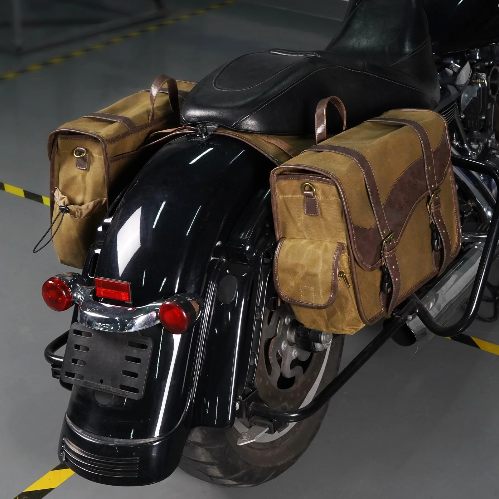 Waxed Canvas Motorcycle Saddle bags Panniers Side Throw Over Saddle Bags - Image 7