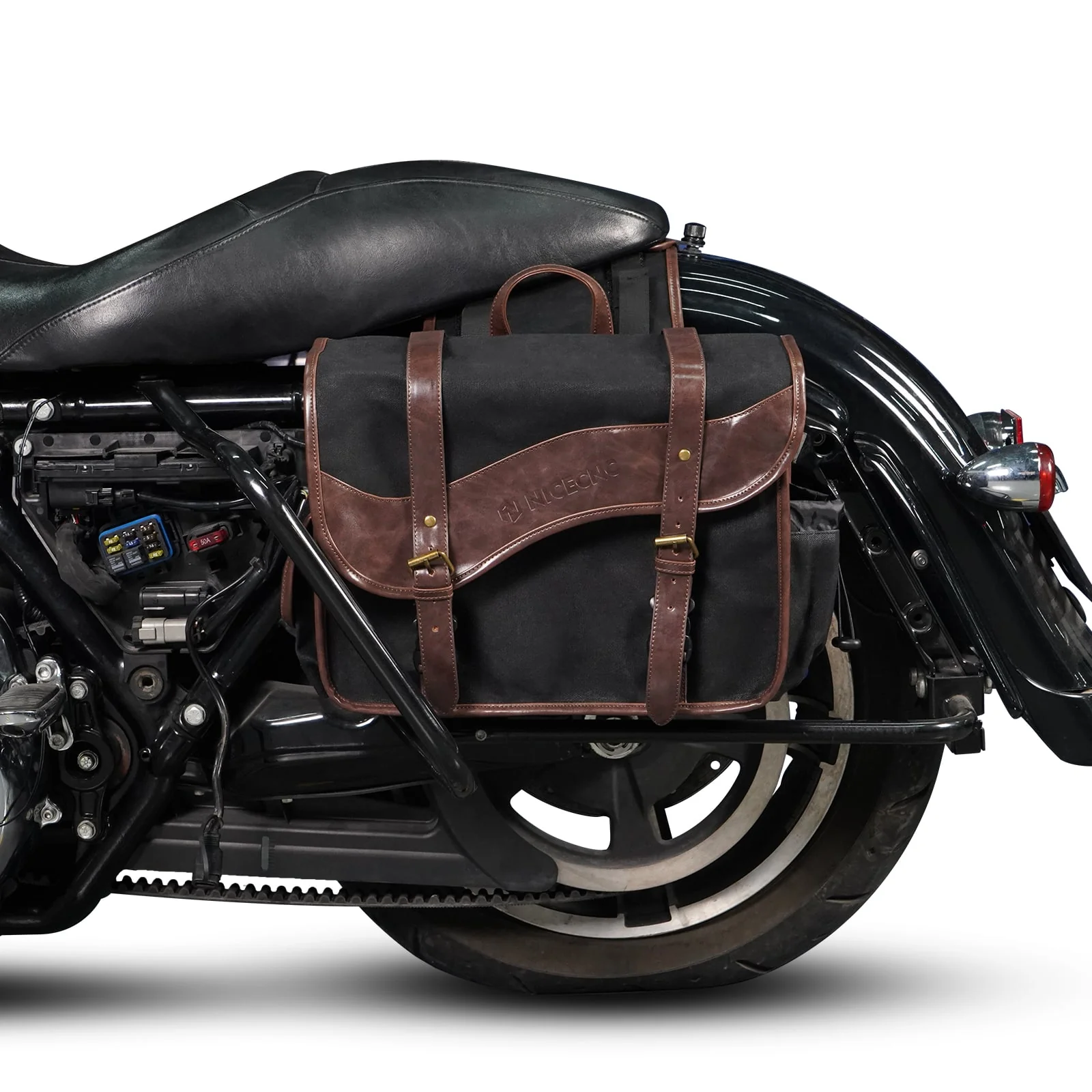 Waxed Canvas Motorcycle Saddle bags Panniers Side Throw Over Saddle Bags - Image 9