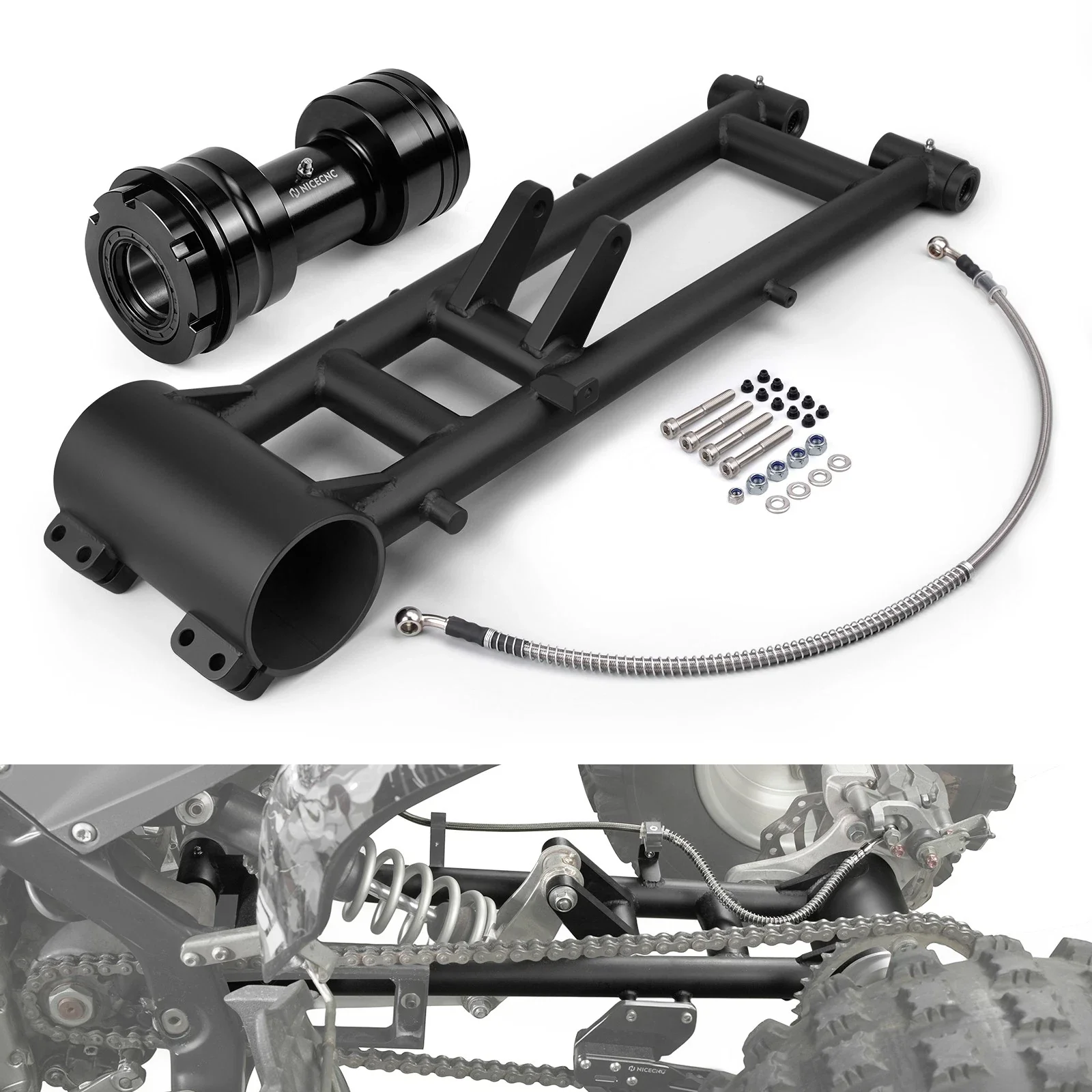 ATV +6" Extended Swingarm & Rear Axle Bearing Carrier Housing For Yamaha Raptor 700 R