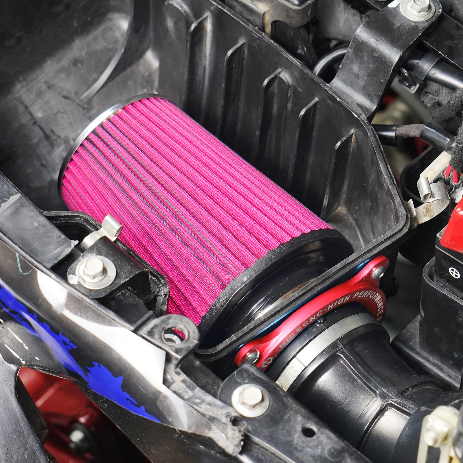 ATV High-Flow Air Filter Intake Cleaner w/Adaptor Kit For Yamaha Raptor 700 700R - Image 4