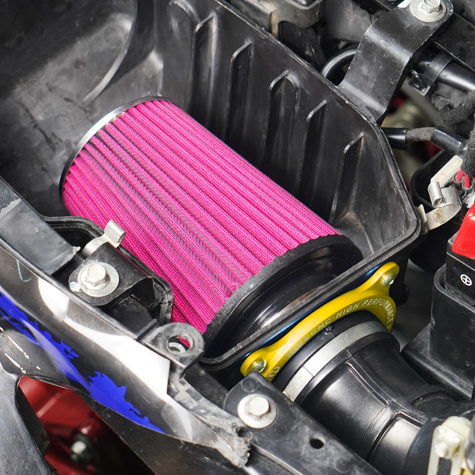 ATV High-Flow Air Filter Intake Cleaner w/Adaptor Kit For Yamaha Raptor 700 700R - Image 5