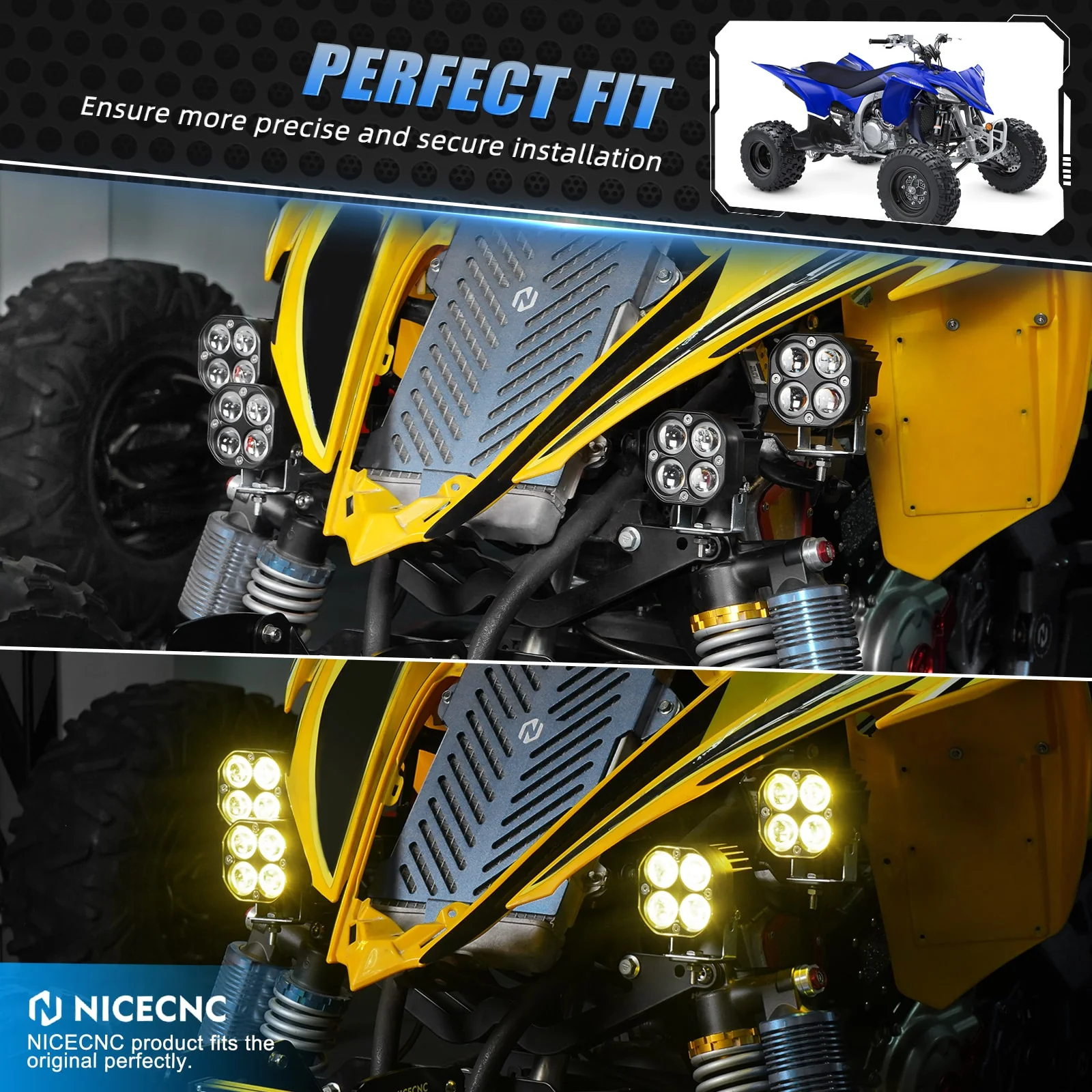 LED Front Work Lights Headlights w/Adjustable Bracket For Yamaha Raptor 700 / 700R - Image 2