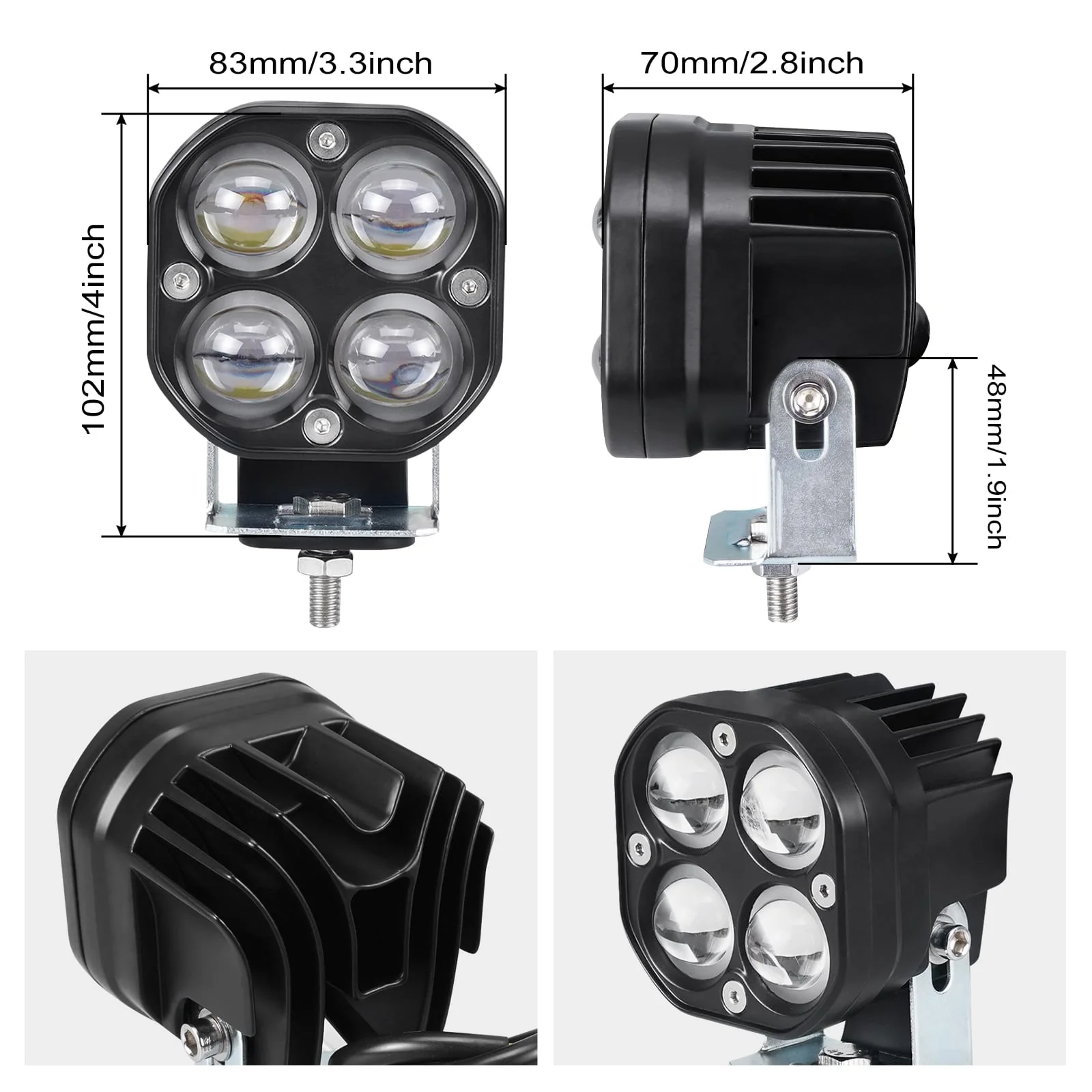 LED Front Work Lights Headlights w/Adjustable Bracket For Yamaha Raptor 700 / 700R - Image 4