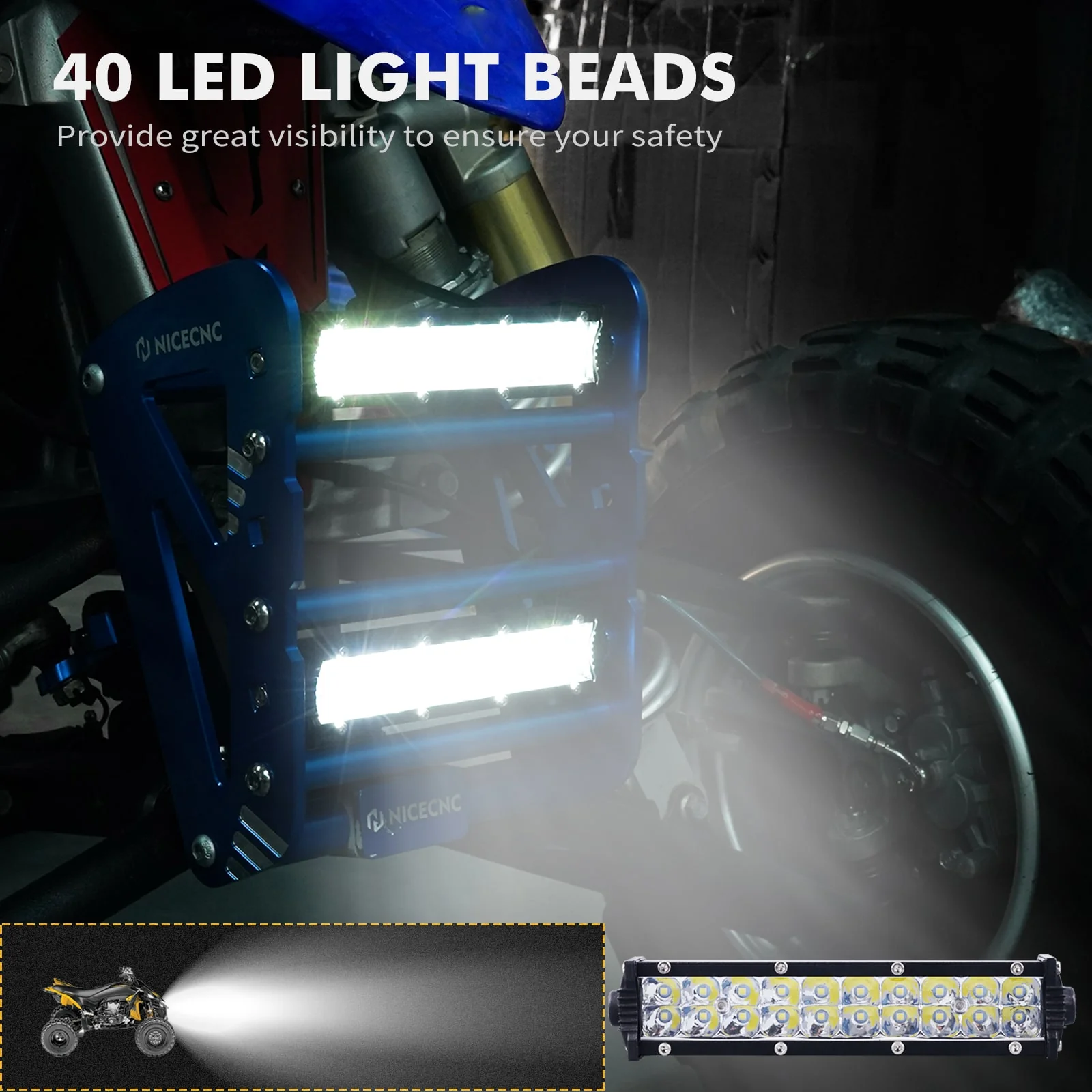 ATV Front Bumper with LED Dual Lights Bar Kit For Yamaha YFZ450R 2009-2024 - Image 3
